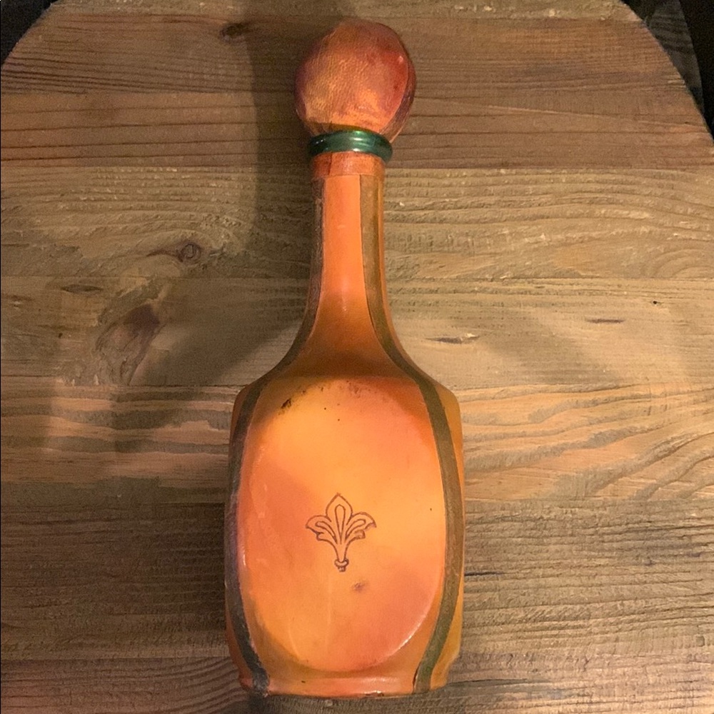 Vintage Leather Decorative Bottle with Fleur-de-Lis - Picture 3 of 6
